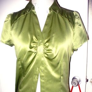 New Green Satinique short sleeve blouse